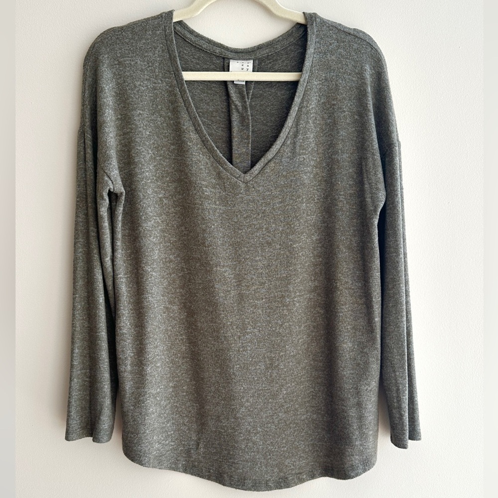 a new day Cozy V-Neck Sweater, Moss Green, Size Medium